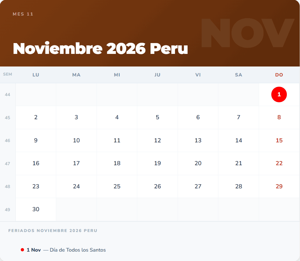 Calendario Noviembre 2026